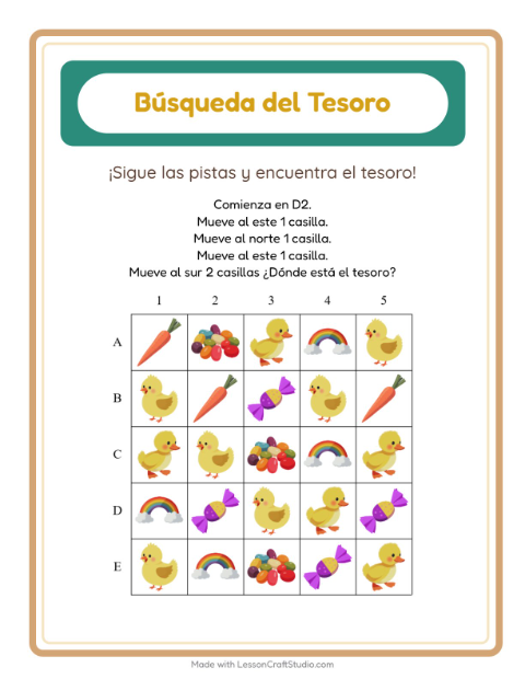 Vista previa de la hoja de Búsqueda Del Tesoro con Accesorios para grado 1