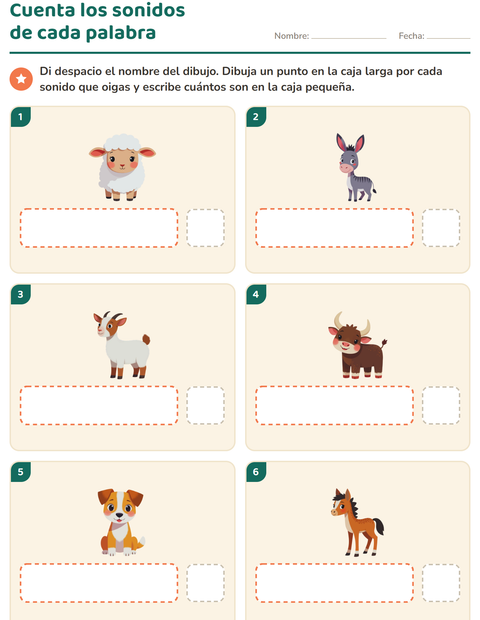 Vista previa de la hoja de Cajas de sonidos con Animales de granja para jardín infantil