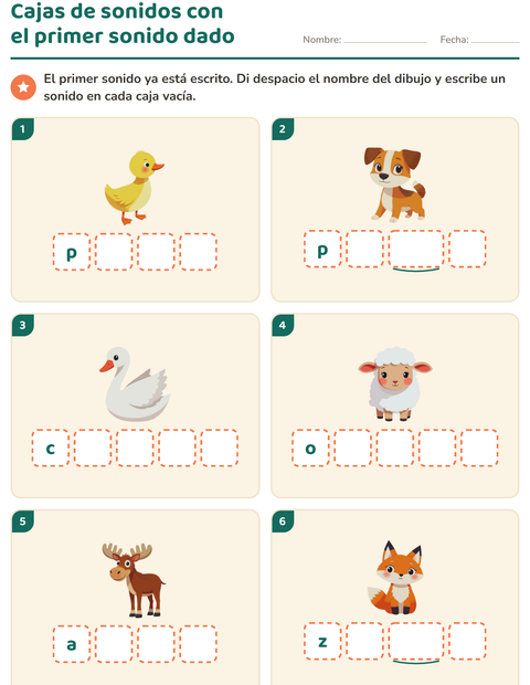 Vista previa de la hoja de Cajas de sonidos con Animales para jardín infantil