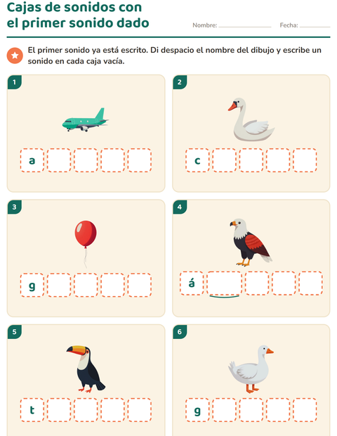 Vista previa de la hoja de Cajas de sonidos con Cosas que vuelan para jardín infantil