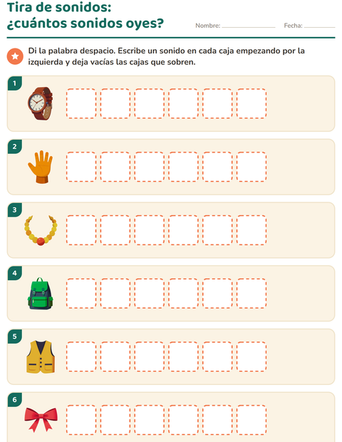 Vista previa de la hoja de Cajas de sonidos con Accesorios para grado 1