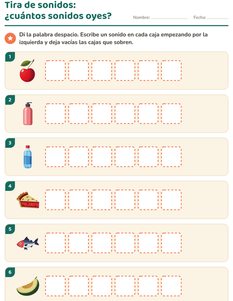 Vista previa de Tira de sonidos: seis cajas iguales para cada palabra — primer grado