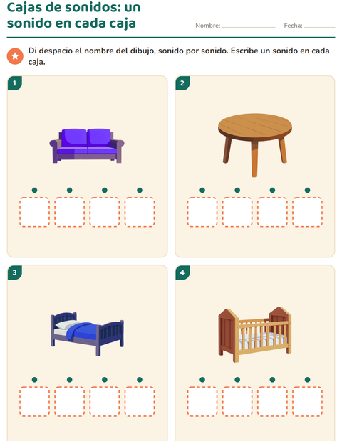 Vista previa de la hoja de Cajas de sonidos con Muebles para jardín infantil