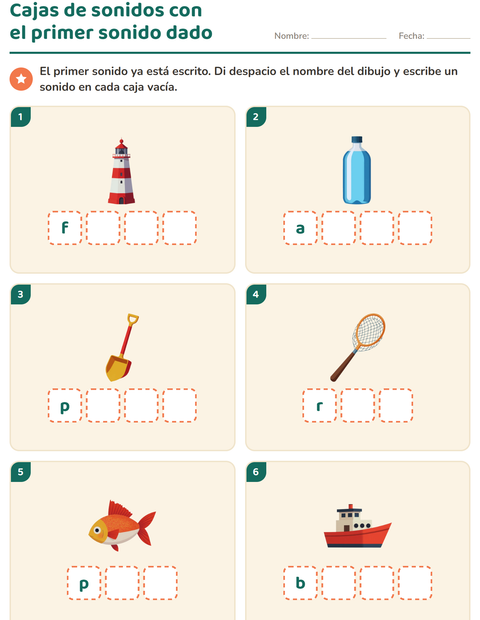 Vista previa de la hoja de Cajas de sonidos con Playa para jardín infantil