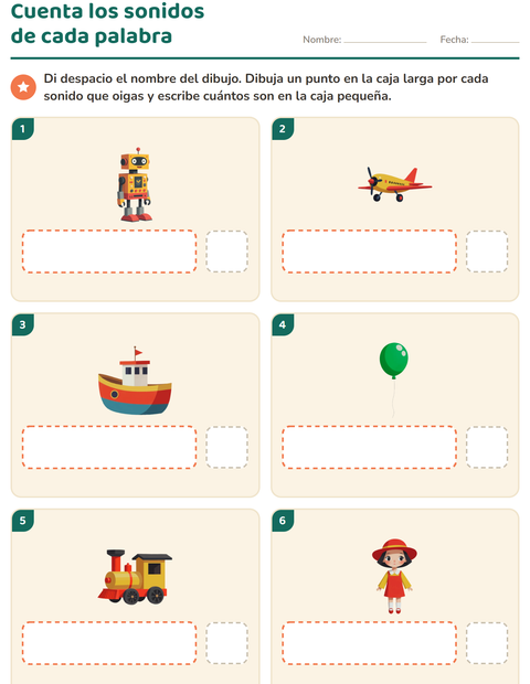 Vista previa de la hoja de Cajas de sonidos con Juguetes para jardín infantil