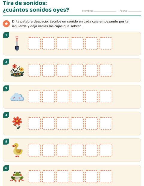 Vista previa de la hoja de Cajas de sonidos con Primavera para grado 1