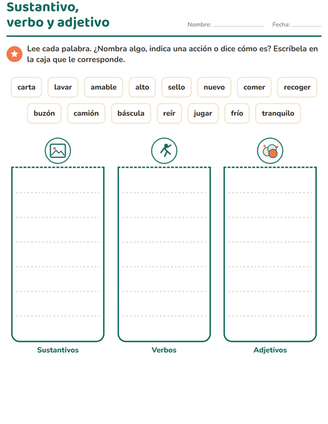Vista previa de la hoja de Clases de palabras con Oficina de correos para grado 2