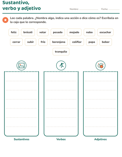 Vista previa de la hoja de Clases de palabras con Verduras para grado 2