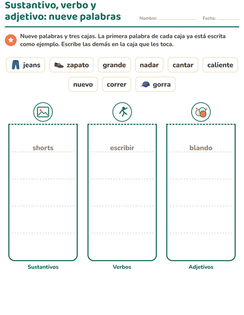 Vista previa de la hoja de Clases de palabras con Ropa para grado 2
