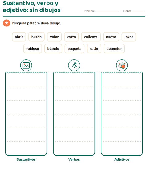 Vista previa de la hoja de Clases de palabras con Oficina de correos para grado 2