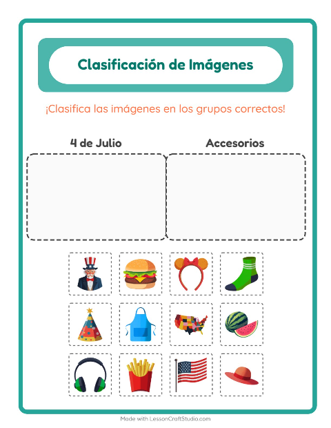 Vista previa de la hoja de Clasificar Imágenes para jardín infantil