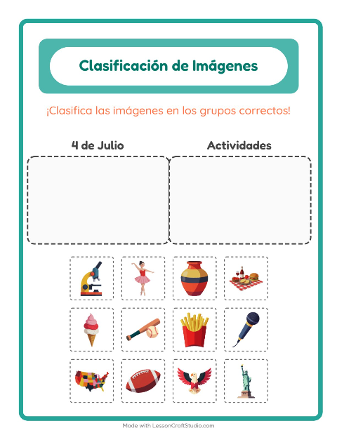 Vista previa de la hoja de Clasificar Imágenes para jardín infantil