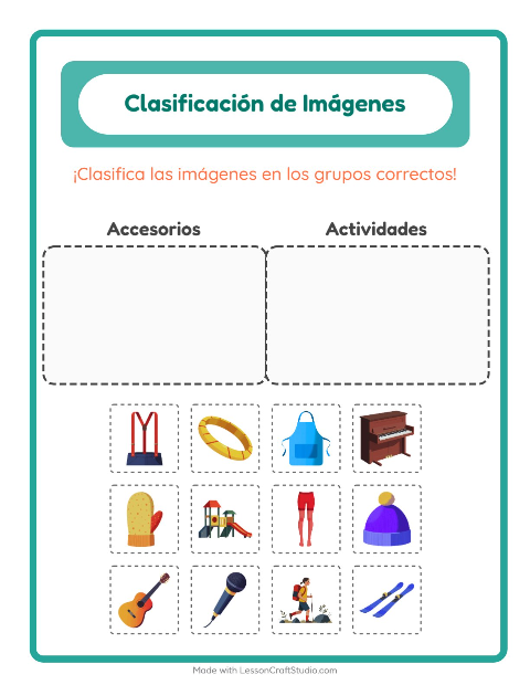 Vista previa de la hoja de Clasificar Imágenes para jardín infantil