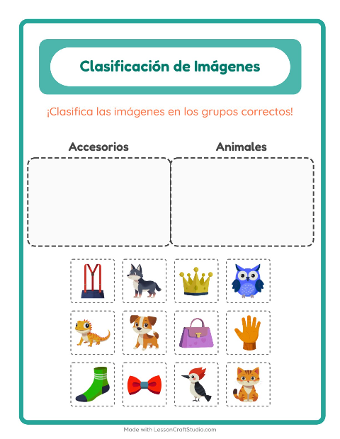 Vista previa de la hoja de Clasificar Imágenes para jardín infantil