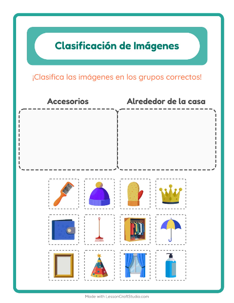 Vista previa de la hoja de Clasificar Imágenes para jardín infantil