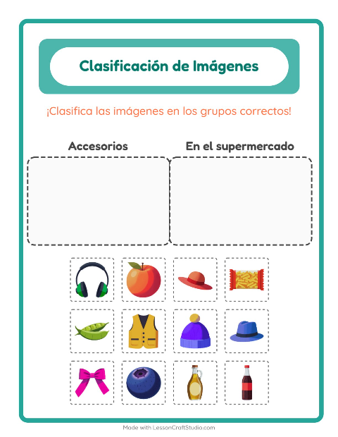 Vista previa de la hoja de Clasificar Imágenes para jardín infantil