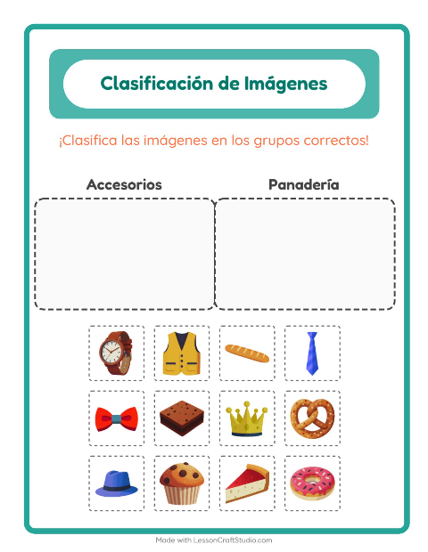 Vista previa de la hoja de Clasificar Imágenes para jardín infantil