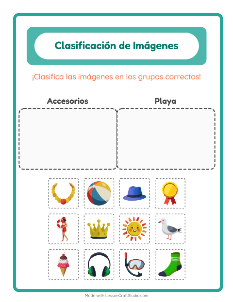 Vista previa de la hoja de Clasificar Imágenes para jardín infantil