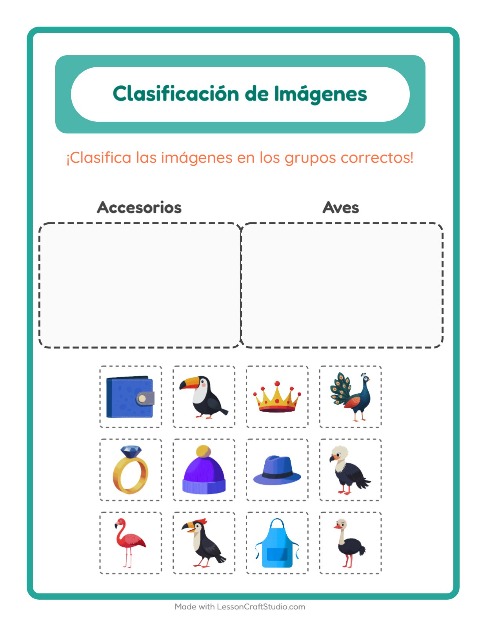 Vista previa de la hoja de Clasificar Imágenes para jardín infantil