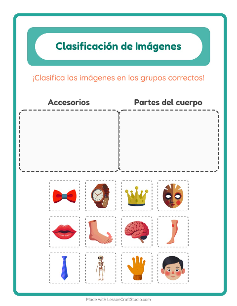 Vista previa de la hoja de Clasificar Imágenes para jardín infantil