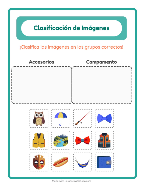 Vista previa de la hoja de Clasificar Imágenes para jardín infantil