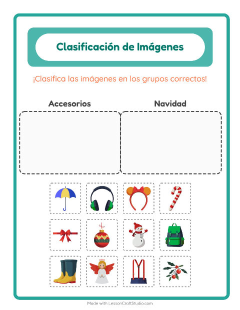 Vista previa de la hoja de Clasificar Imágenes para jardín infantil