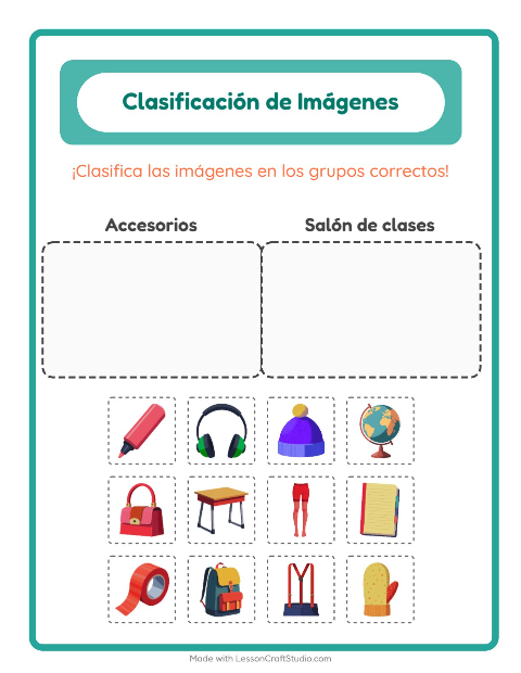 Vista previa de la hoja de Clasificar Imágenes para jardín infantil
