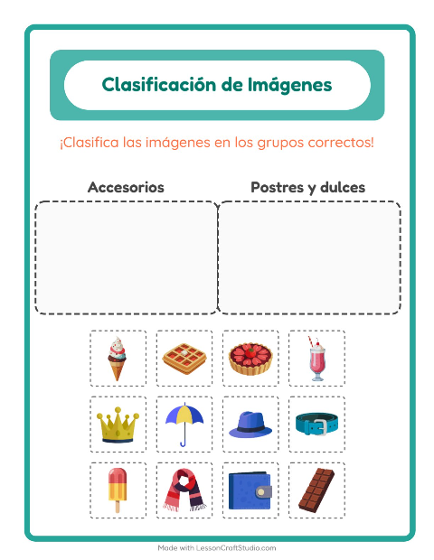 Vista previa de la hoja de Clasificar Imágenes para jardín infantil