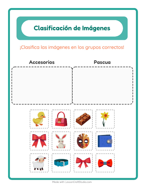 Vista previa de la hoja de Clasificar Imágenes para jardín infantil