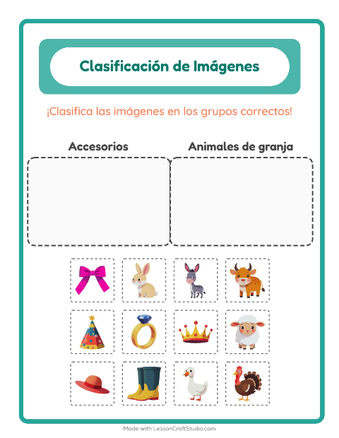 Vista previa de la hoja de Clasificar Imágenes para jardín infantil