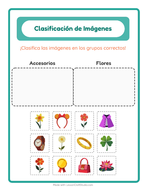 Vista previa de la hoja de Clasificar Imágenes para jardín infantil