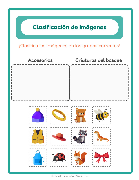 Vista previa de la hoja de Clasificar Imágenes para jardín infantil