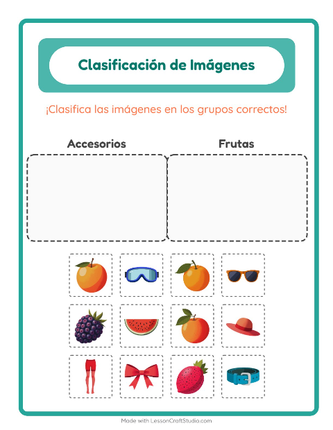 Vista previa de la hoja de Clasificar Imágenes para jardín infantil