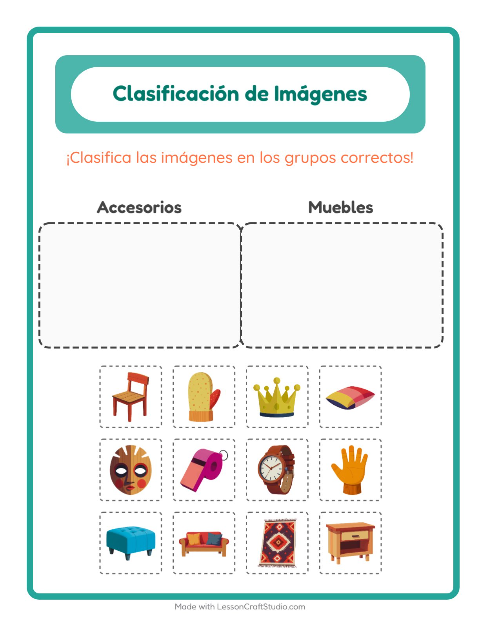 Vista previa de la hoja de Clasificar Imágenes para jardín infantil