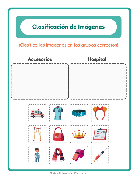 Vista previa de la hoja de Clasificar Imágenes para jardín infantil