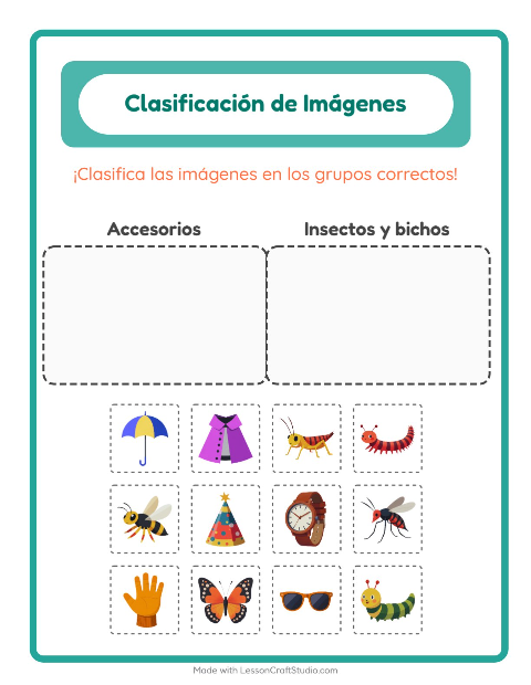 Vista previa de la hoja de Clasificar Imágenes para jardín infantil