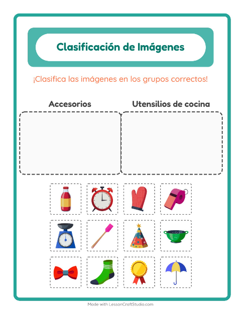 Vista previa de la hoja de Clasificar Imágenes para jardín infantil