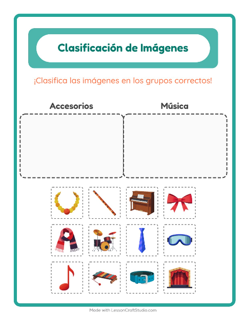 Vista previa de la hoja de Clasificar Imágenes para jardín infantil