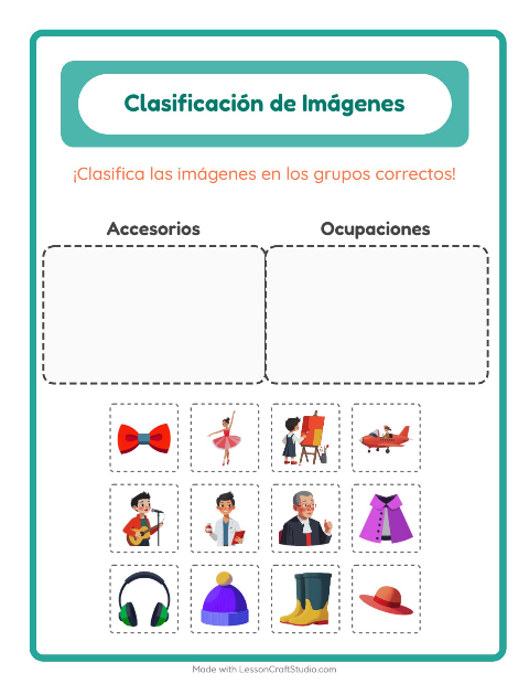 Vista previa de la hoja de Clasificar Imágenes para jardín infantil