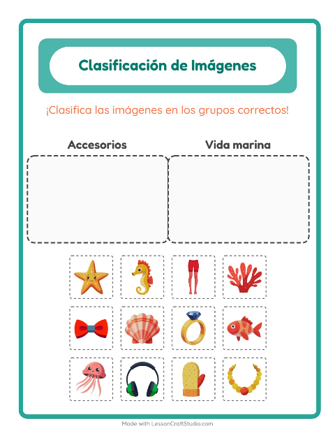 Vista previa de la hoja de Clasificar Imágenes para jardín infantil