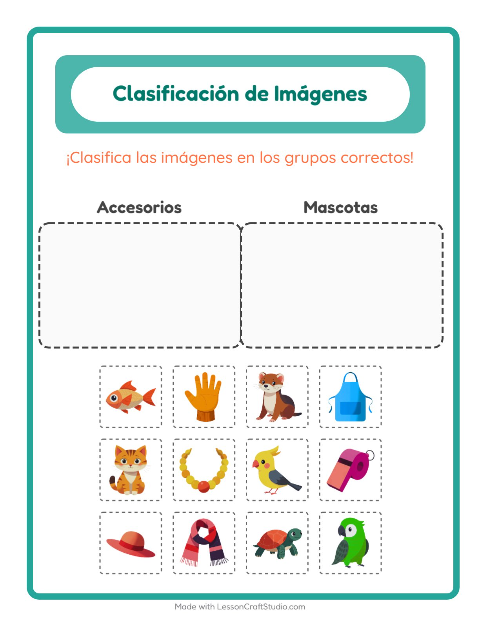 Vista previa de la hoja de Clasificar Imágenes para jardín infantil