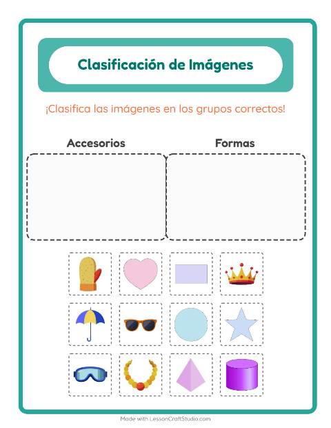 Vista previa de la hoja de Clasificar Imágenes para jardín infantil