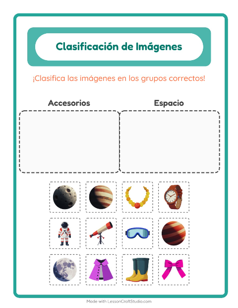 Vista previa de la hoja de Clasificar Imágenes para jardín infantil
