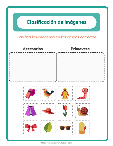 Vista previa de la hoja de Clasificar Imágenes para jardín infantil