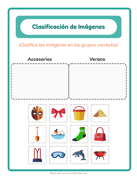 Vista previa de la hoja de Clasificar Imágenes para jardín infantil