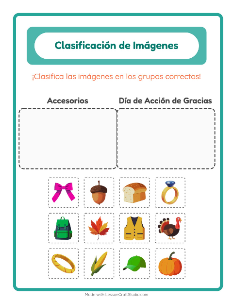Vista previa de la hoja de Clasificar Imágenes para jardín infantil