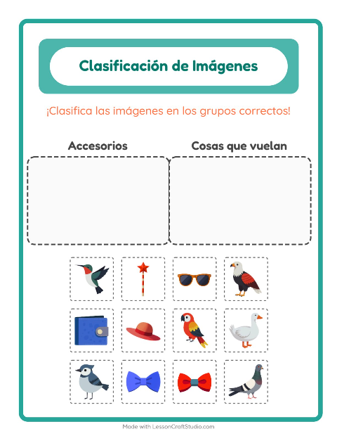 Vista previa de la hoja de Clasificar Imágenes para jardín infantil