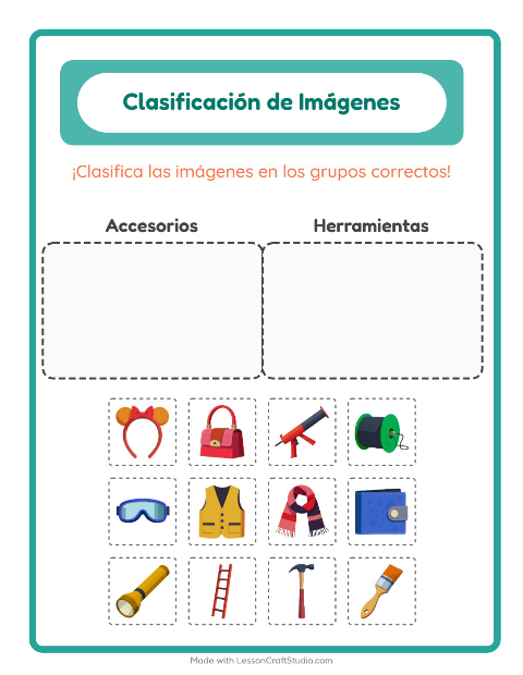 Vista previa de la hoja de Clasificar Imágenes para jardín infantil