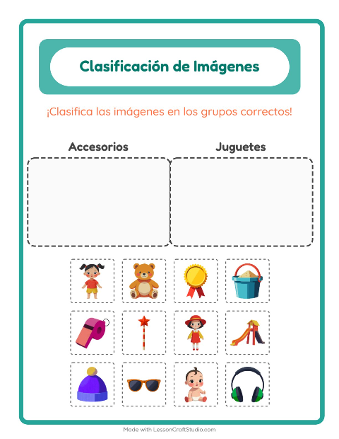 Vista previa de la hoja de Clasificar Imágenes para jardín infantil