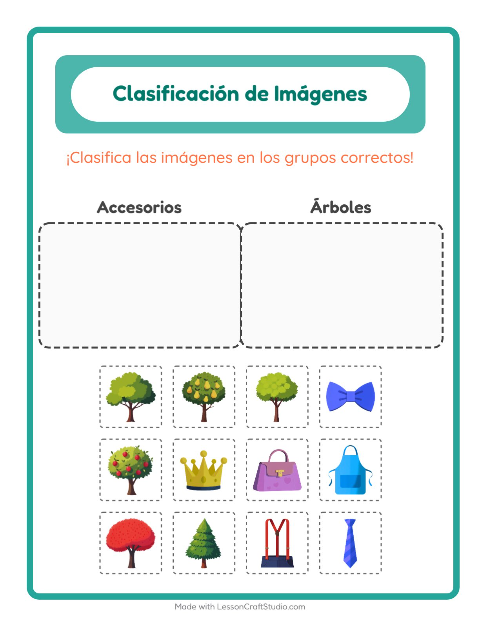 Vista previa de la hoja de Clasificar Imágenes para jardín infantil